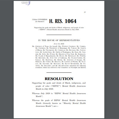 Bicameral Resolution to Designate July as BIPOC Month