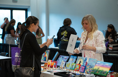 Books displayed at the conference bookstore