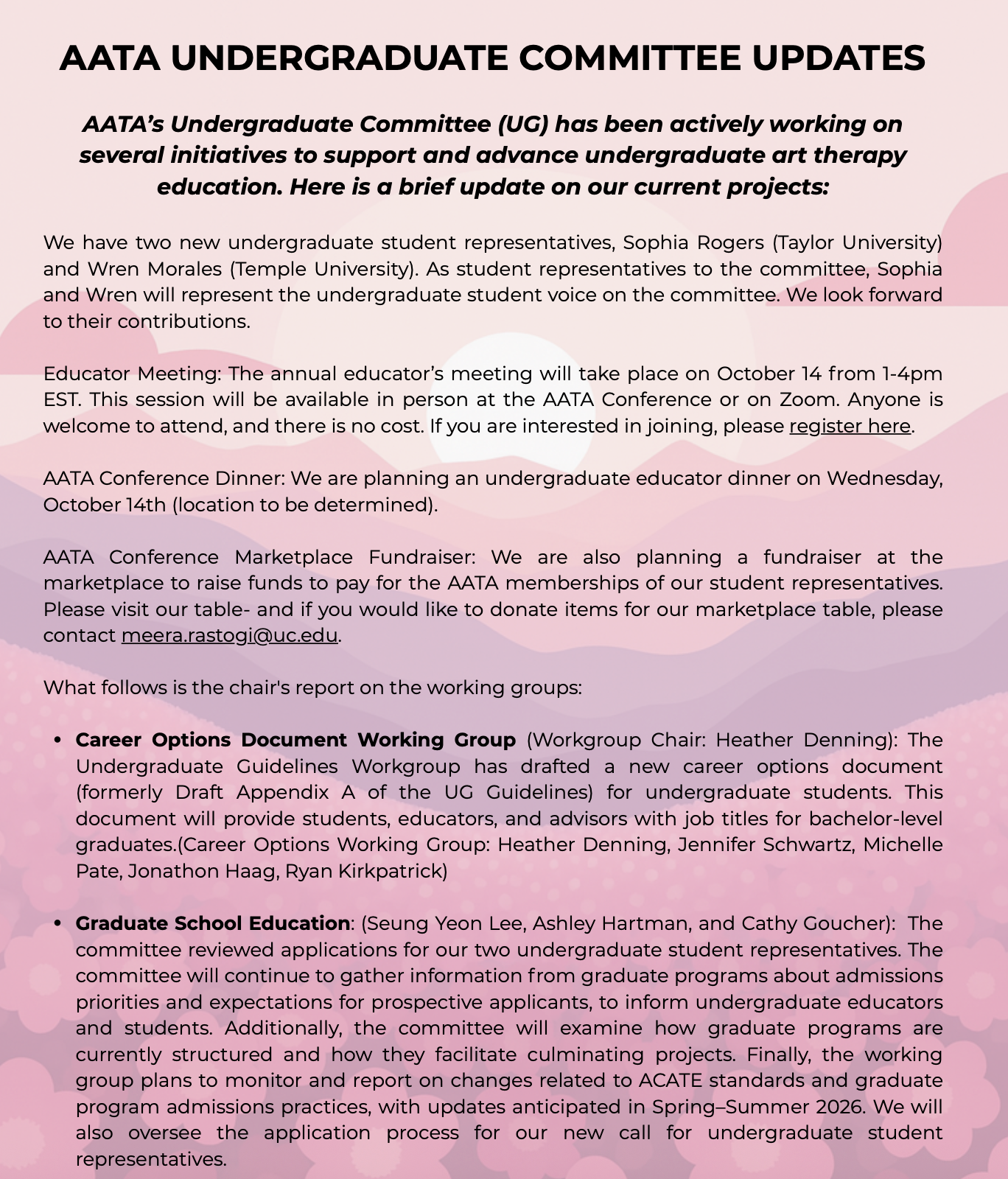 AATA Undergrad Committee updates - Summer 2026
