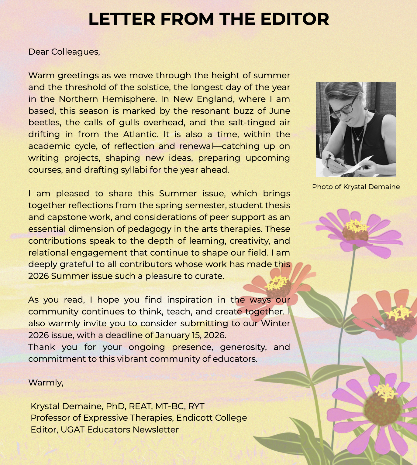 AATA Undergraduate Committee Newsletter Summer 2026 - Editor's note